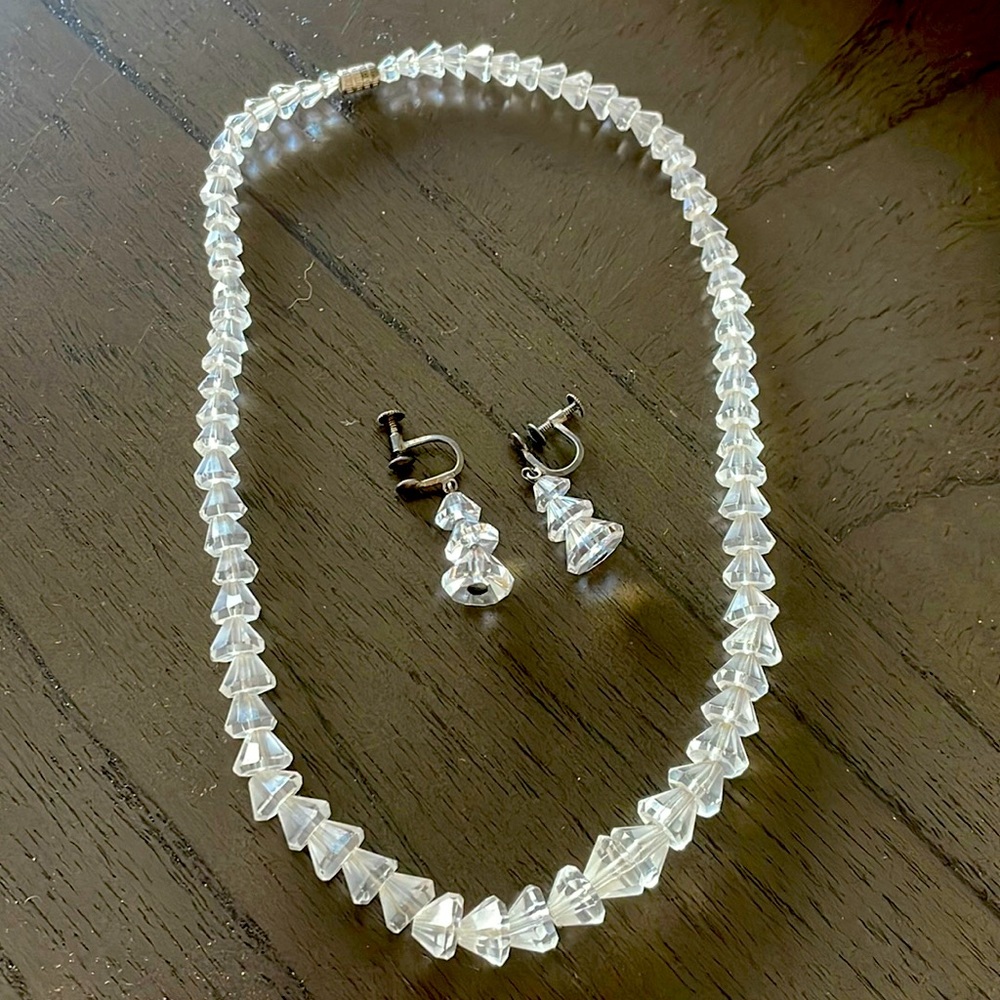 Vintage clear cut crystal choker and earrings